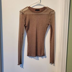 Gold shimmery sheer long sleeved top